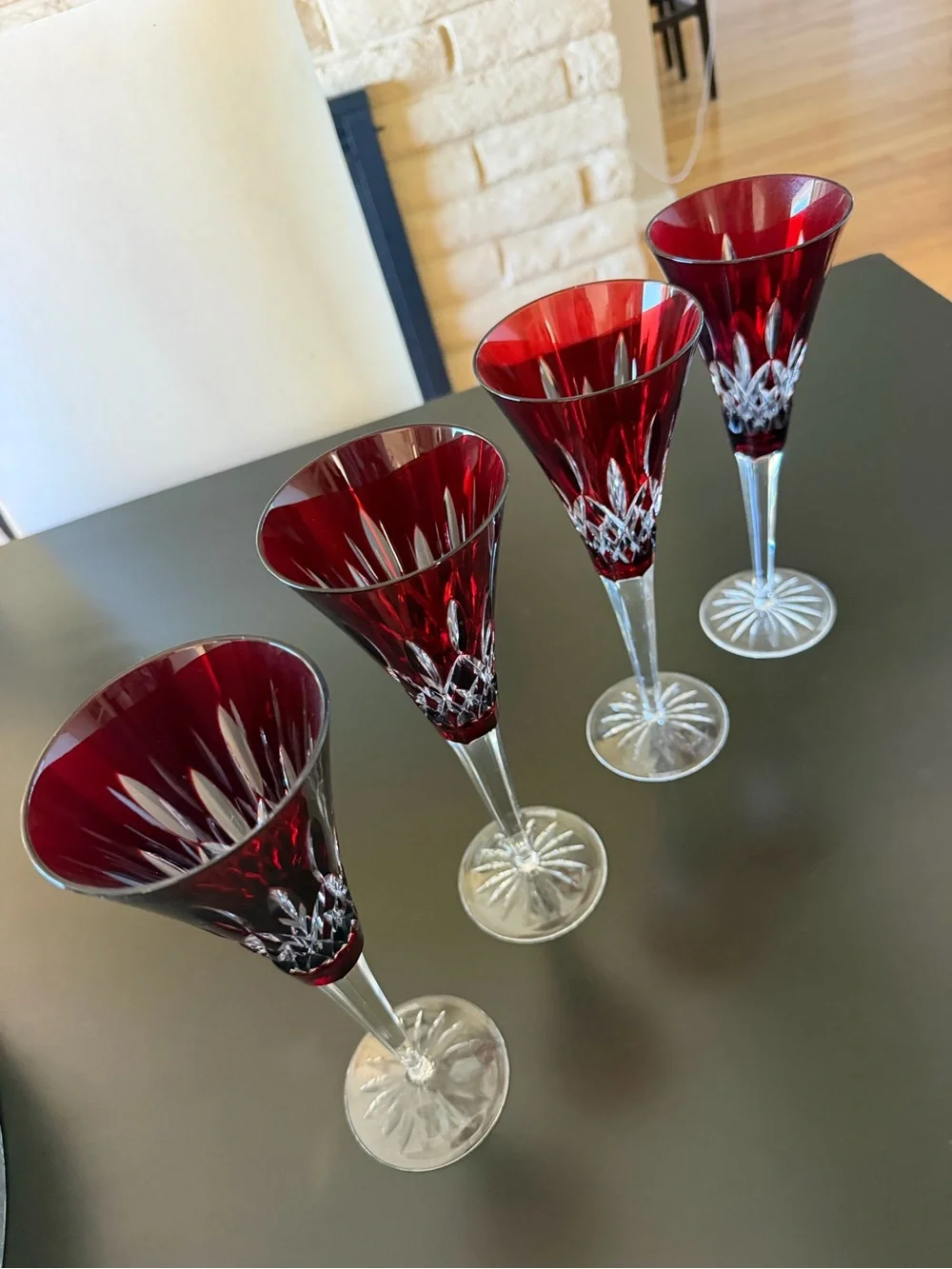 Waterford Rare Ruby Red Lismore Crystal Champagne Flutes